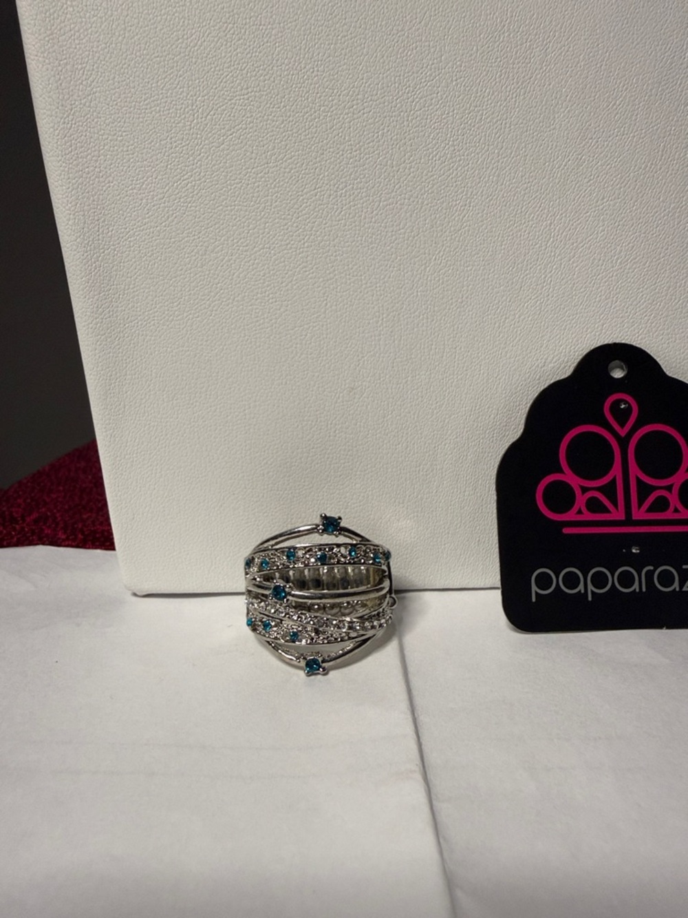 paparazzi Silver Tone Ring with Blue Crystal Accents